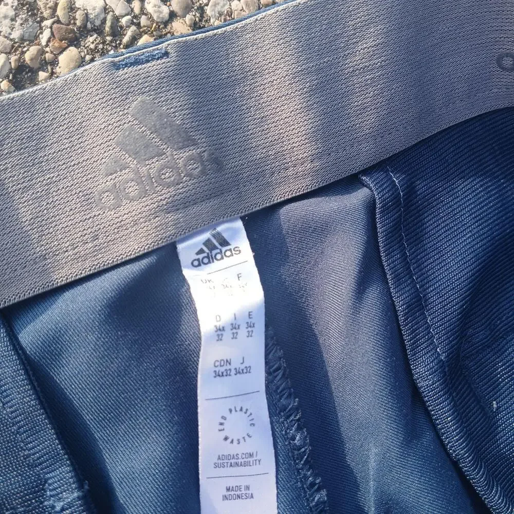 Adidas Golf Pants Mens 34x32 Blue Stretch Chino Straight Leg Pockets Logo